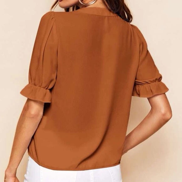 Luxe ruffle trim tie neck blouse dusty pink - Picture 12 of 15